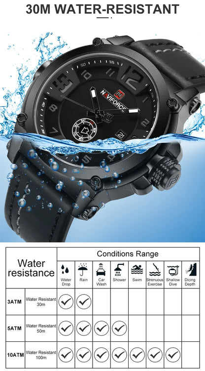 NAVIFORCE Top Luxury Brand Men Sports Military Quartz Watch Man Analog Date Clock Leather Strap Wristwatch Relogio Masculino