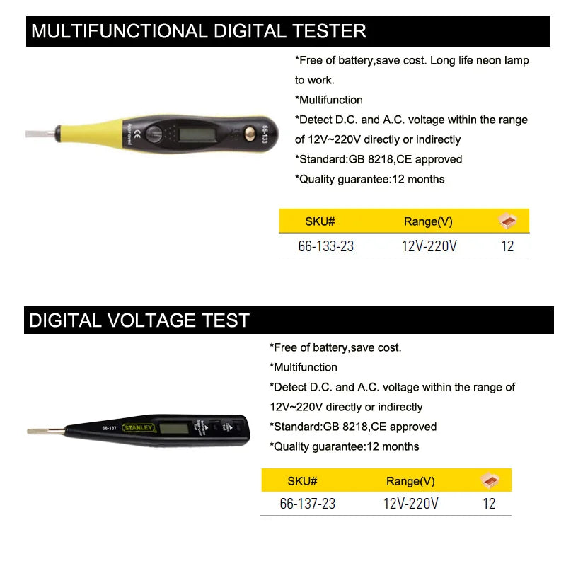 Detector de voltaje eléctrico Stanley, 1 unidad, CC/CA, probador de corriente, sensor de voltaje, circuito digital, prueba con batería de neón gratis. 