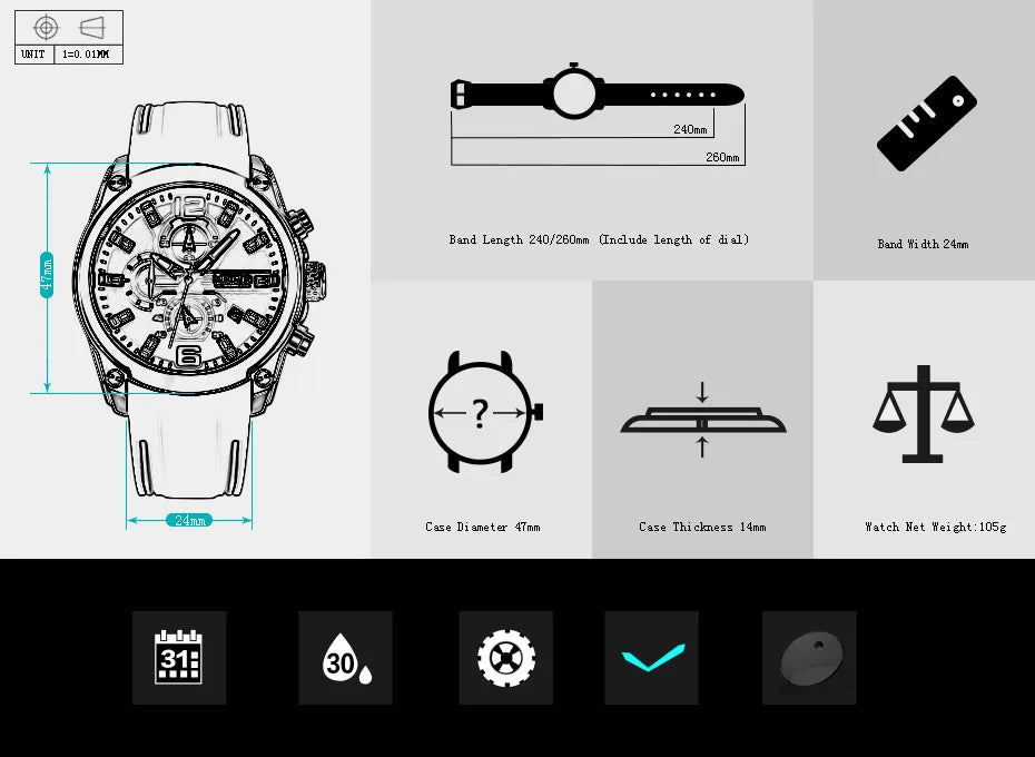 Reloj Megir de cuarzo analógico con cronógrafo para hombre, fecha, manecillas luminosas y correa de silicona resistente al agua.
