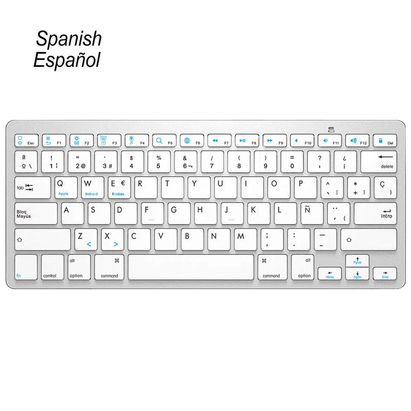 Russian Spanish French German Hebrew Brazil-Portuguese Ultra Slim Universal Wireless Bluetooth Keyboard for iOS Android Win