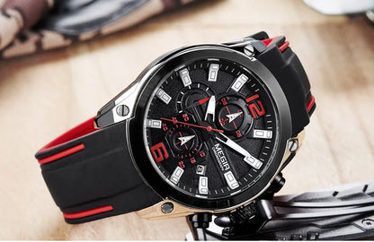 Reloj Megir de cuarzo analógico con cronógrafo para hombre, fecha, manecillas luminosas y correa de silicona resistente al agua.