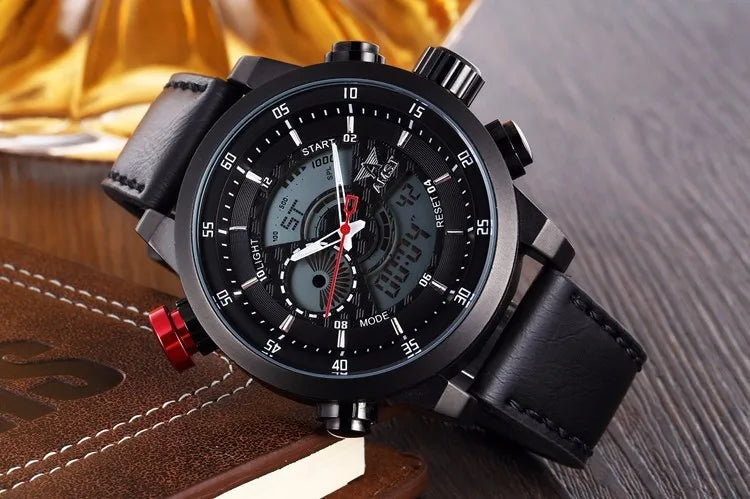 2024 NEW AMST Luxury Brand Men's Quartz LED Watches Men Fashion Casual Sports Clock Genuine Leather Military Wrist Watch