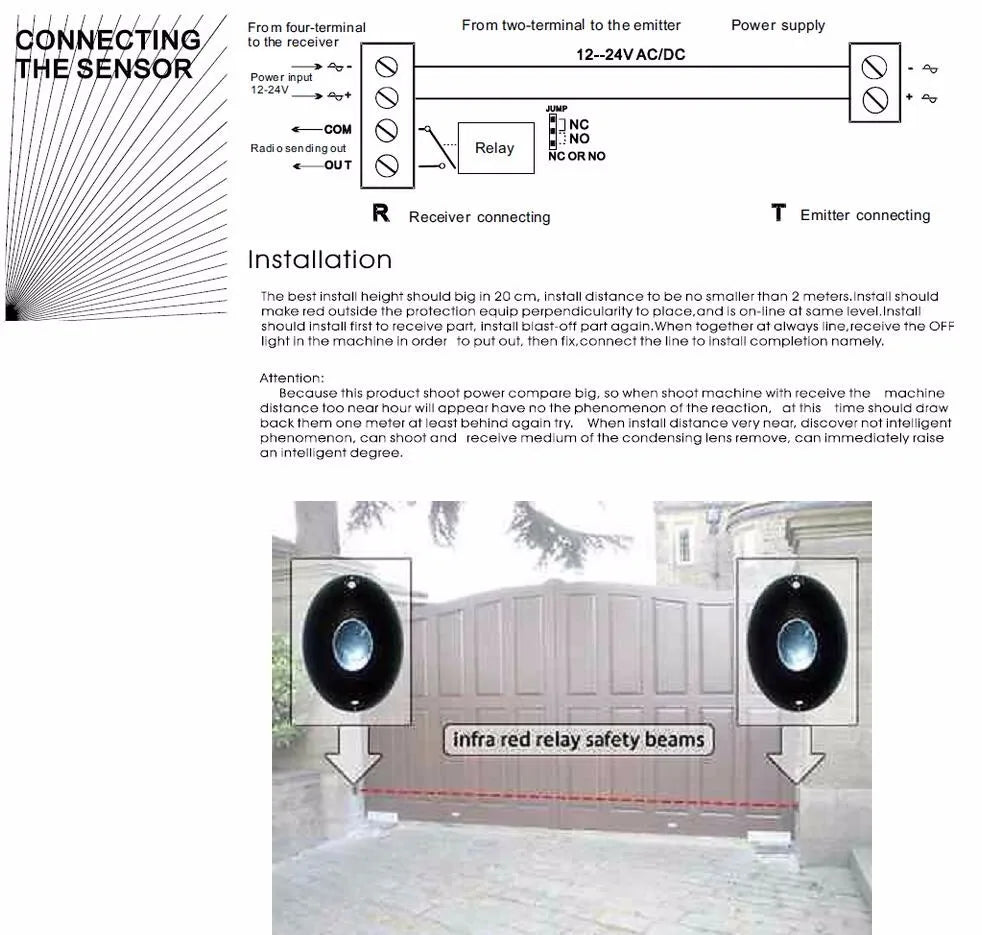 DC/AC 12~24V waterproof IP55 photocell automatic gate door safety sensor alarm infrared beam sensor photocell 15m detect range