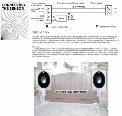 DC/AC 12~24V waterproof IP55 photocell automatic gate door safety sensor alarm infrared beam sensor photocell 15m detect range