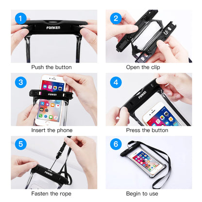 Funda impermeable FONKEN para teléfono, transparente, para la nieve, la selva tropical, bolsa seca, bolsa para natación, fundas grandes para teléfono móvil.