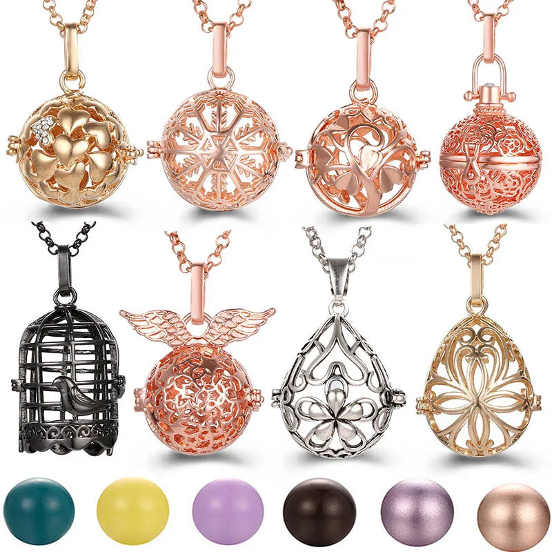 Mexico Music Ball Hollow Zircon Pendant Vintage Perfume Locket Necklace Aromatherapy Diffuser Sweater Chain For Women Jewelry