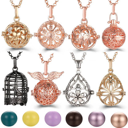 Mexico Music Ball Hollow Zircon Pendant Vintage Perfume Locket Necklace Aromatherapy Diffuser Sweater Chain For Women Jewelry
