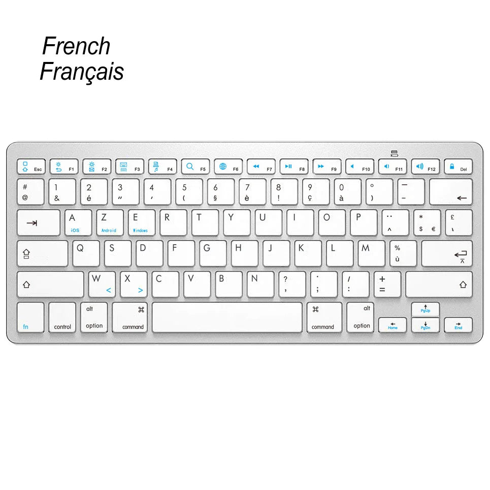 Russian Spanish French German Hebrew Brazil-Portuguese Ultra Slim Universal Wireless Bluetooth Keyboard for iOS Android Win