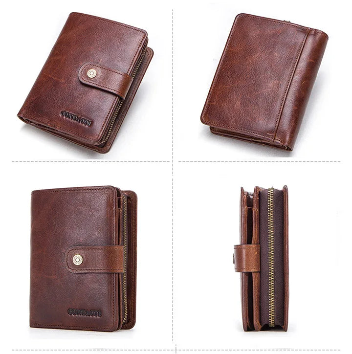 ONTACT'S Genuine Leather Short Wallets for Men RFID Vintage Coin Purse Card Holder Male Money Clip Women‘s Wallet Bag HandbagC