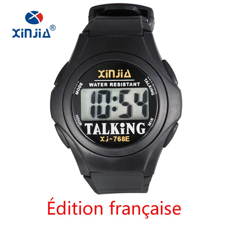 Xinjia novo relógio falante para homens e mulheres, casual, esportivo, digital, idosos, limitado, italiano, árabe, russo, coreano