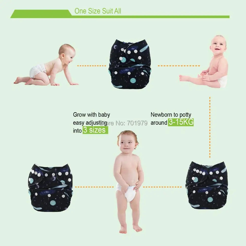 Pañal de tela reutilizable ALVABABY para bebé, lavable, de 3 a 15 kg, con 1 inserto de microfibra.