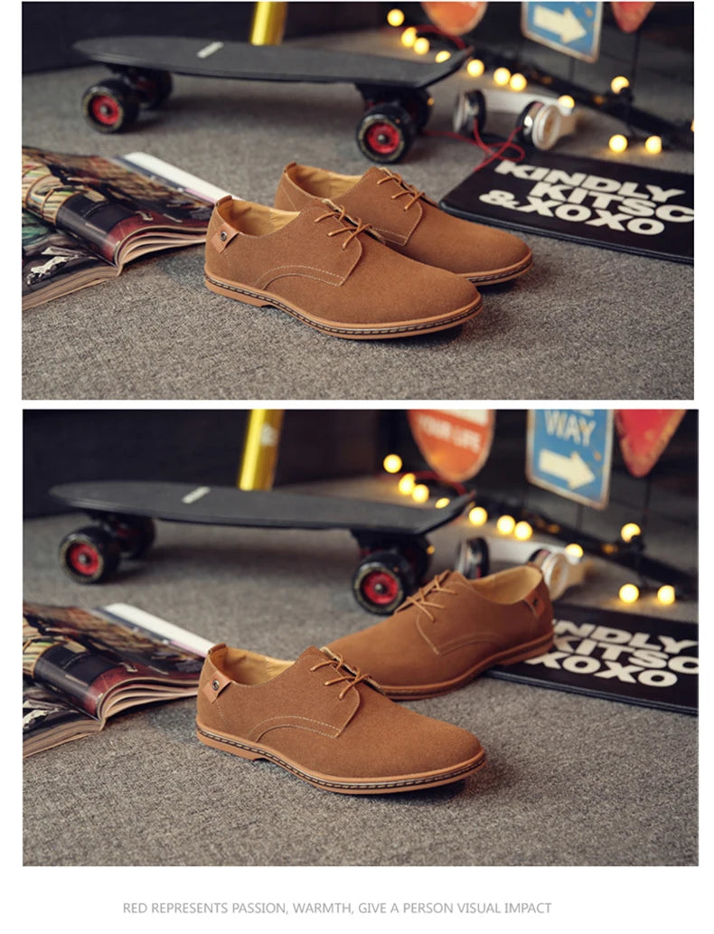 2024 Spring Suede Leather Men's Oxford Casual Shoes Classic Sneakers Comfortable Footwear Dress Shoes Large Size Flats