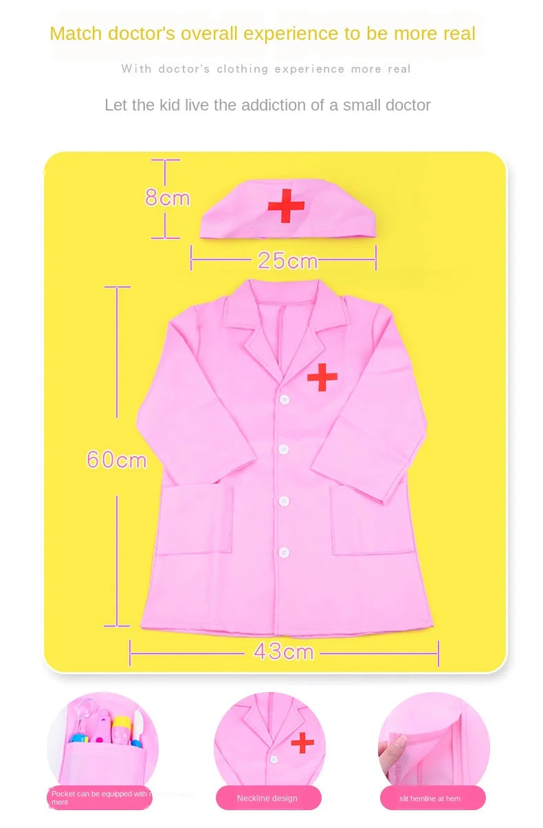 Uniforme de médico y enfermera de simulación para niños, abrigo cruzado, disfraz de Halloween, juego de juguetes para bebés, fiesta de cumpleaños elegante