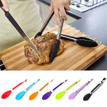 BBQ Gadgets Silicone Non-Slip Food Tong Kitchen Tongs utensil Cooking Tong clip Clamp BBQ Salad Tools Grill Kitchen Accessories