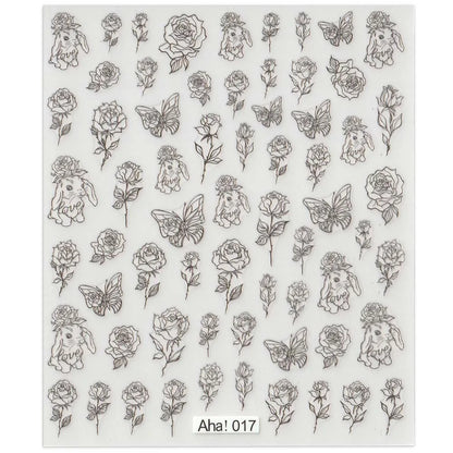 42Model Sticker Nail Decal 3D Adhesive Patch,Smile/Animal/Flower Nail Art Decorations Manicure Sticker Easter Day Design Decal-