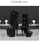 Nightclub Platform Women's Shoes 8 Inch Pole Dancing Pumps 20CM Thin High Heels Mid Tube Boots Design Buckle Sexy Stripper Show