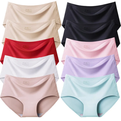 TrowBridge 10PCS/Set Women's Panties Solid Seamless Underwear Plus Size Comfortable Briefs Silk Satin Lingerie Health Underpants