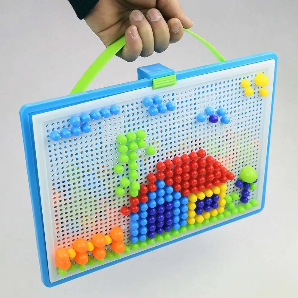 Juego de 296 cuentas de hongo en forma de clavo, rompecabezas inteligente 3D, tablero de rompecabezas para niños, juguetes educativos.