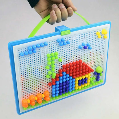 Juego de 296 cuentas de hongo en forma de clavo, rompecabezas inteligente 3D, tablero de rompecabezas para niños, juguetes educativos.