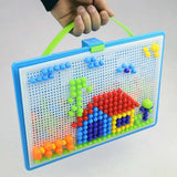 296 Pieces/Set Box-Packed Grain Mushroom Nail Beads Intelligent 3D Puzzle Games Jigsaw Board for Children Kids Educational Toys