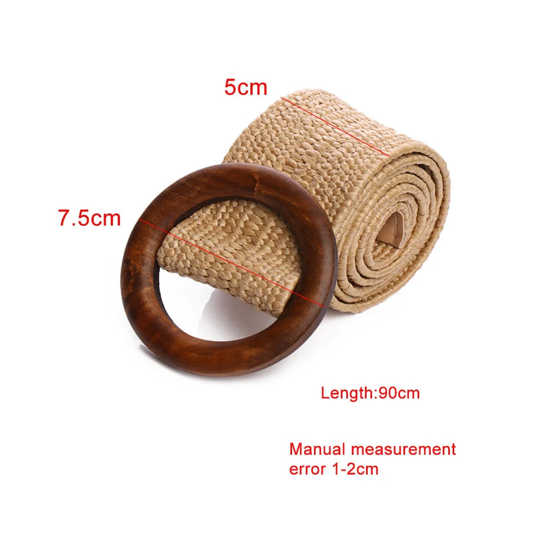 1PC Women Fashion Casual Straw Belt Round Wooden Buckle Elastic Waist Chain Belly Necklace Body Jewelry Dress Shirt Accessories