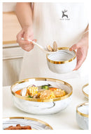 New Double-sided Gilt Rim Gray Marble Pattern Gilt Rim Porcelain Dinner Plate Set  Salad Noodles Bowl Ceramic Tableware