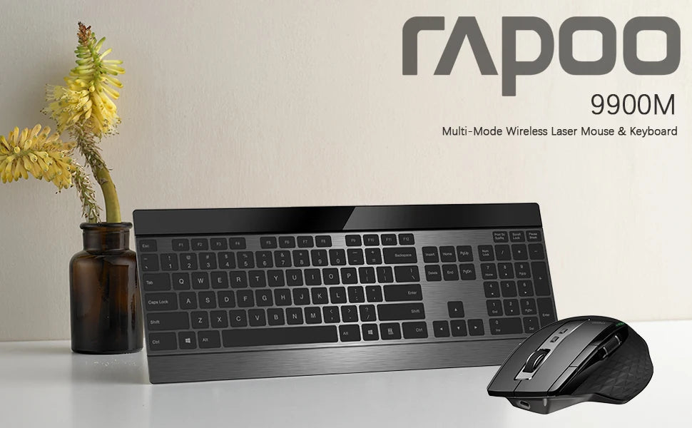 Rapoo 9900M Multi-Mode Bluetooth Wireless Keyboard and Mouse Combo Connect Up to 4 Devices Ultra-Slim Keyboard and Laser Mouse