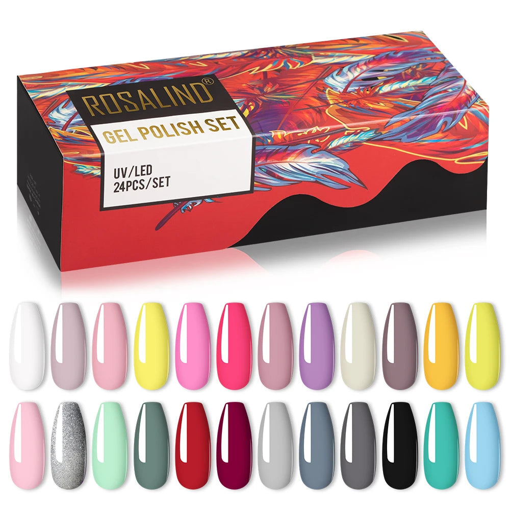 ROSALIND Nail Gel Manicure Set Hybrid Varnish Kit For Nails Art UV Lamp Semi Permanent Nail Gel Polish Set With Good Pack