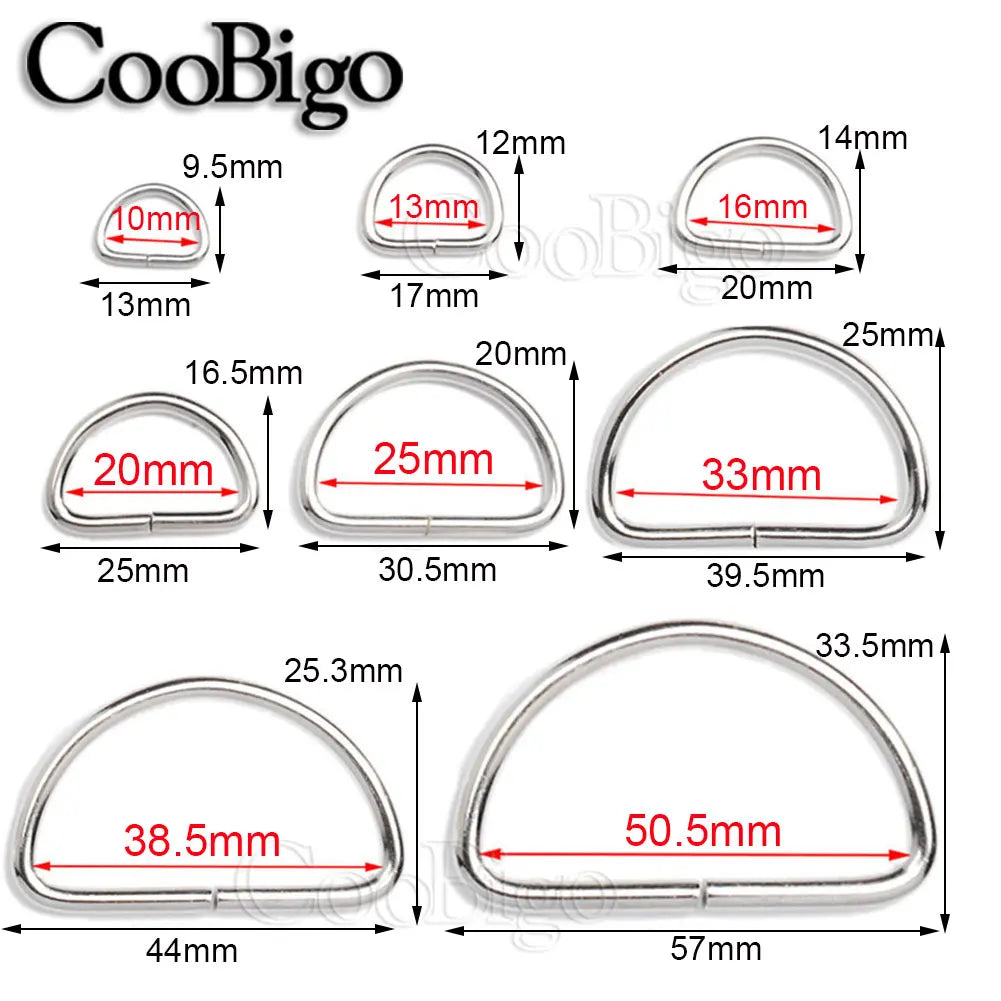 Metal D Ring D-rings Buckle for Belt Handbag Strap Bag Hardware Sewing Accessories 10mm 13mm 15mm 20mm 25mm 32mm 38mm 50mm
