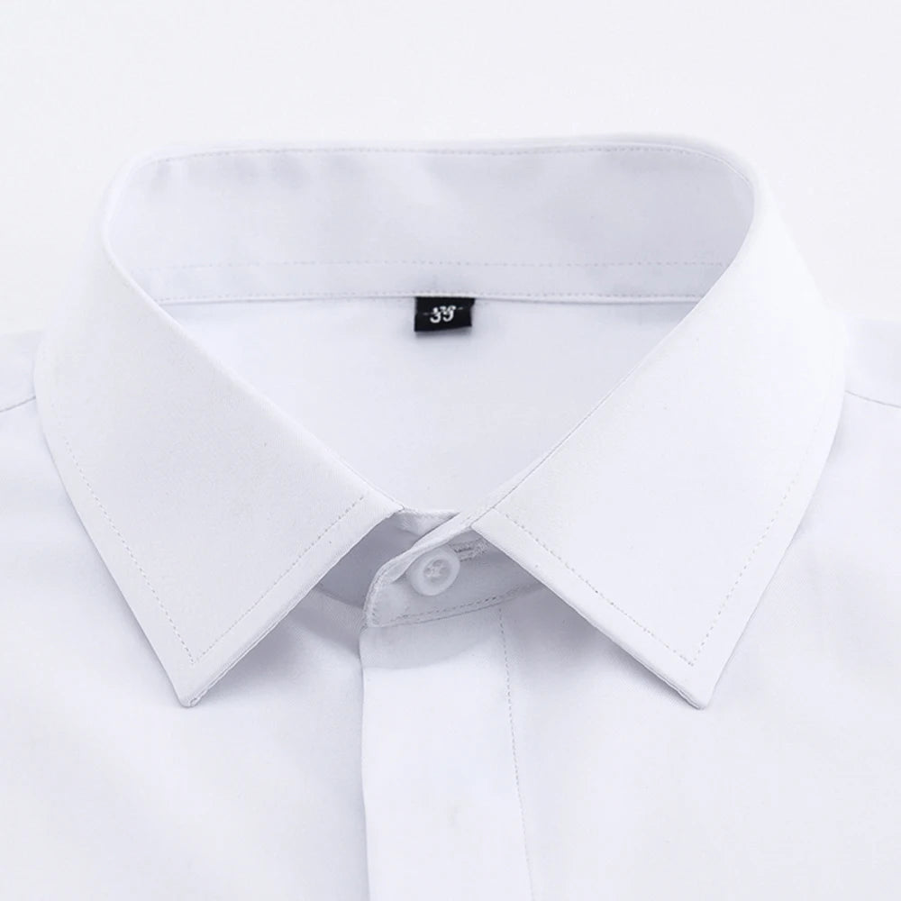 Camisa de vestir clásica para hombre, color liso, con puños franceses, cierre frontal, estilo formal, de negocios, corte estándar, manga larga, para oficina y trabajo, color blanco