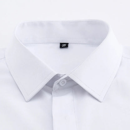 Camisa de vestir clásica para hombre, color liso, con puños franceses, cierre frontal, estilo formal, de negocios, corte estándar, manga larga, para oficina y trabajo, color blanco