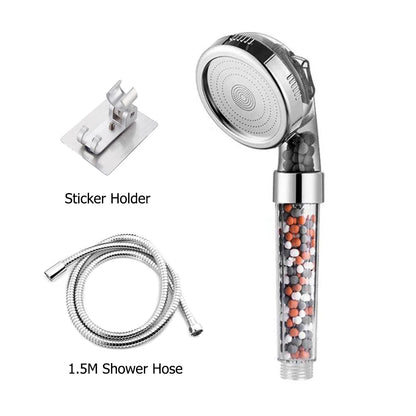 Z&L Bathroom Pressurized Anion Mineral Balls 3 Modes Adjustable High Pressure Hand Filter Spa Shower Head Set with Hose Bracket