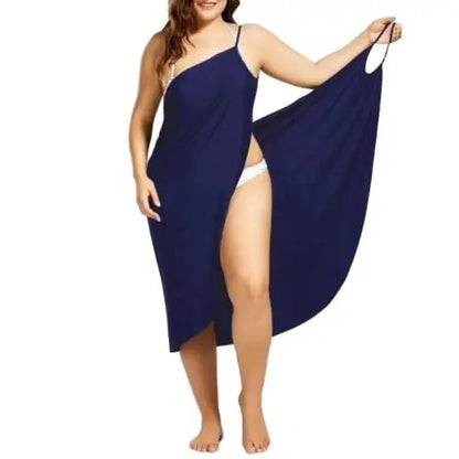 Vestidos de verano de playa de color liso para mujer, vestidos casuales sexis con cuello halter y mangas largas, vestidos de toalla sueltos, tallas grandes S-5XL