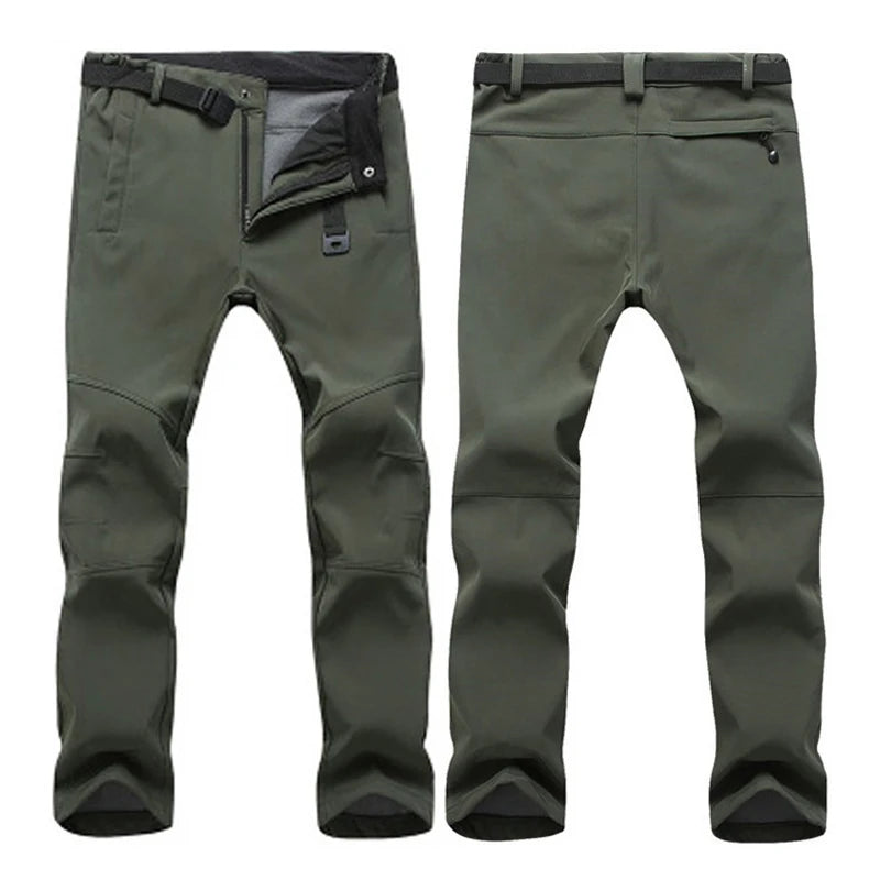 TRVLWEGO Winter Men Camping Hiking Pants Travel Soft Shell Warm Waterproof Fleece Windproof Outdoor Skiing Trekking Trousers