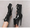 Nightclub Platform Women's Shoes 8 Inch Pole Dancing Pumps 20CM Thin High Heels Mid Tube Boots Design Buckle Sexy Stripper Show