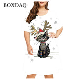 2021 Summer New Cute Cat Print Dress Women Short Sleeve Casual Mini Dress Ladies Streetwear Fashion Female Clothing Plus Size 4XL 