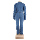 Plus Size Women's Two Piece Set Fall Outfits Long Sleeve Denim Coat and Jeans Stacked Pant Dropshipping Wholesale