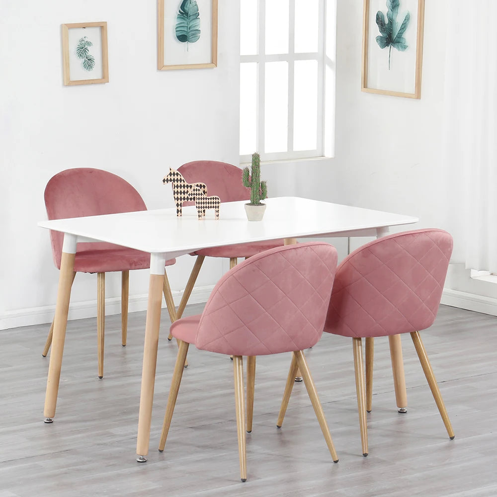 A Set of 4 Dining Chairs With Soft Velvet and Metal Legs, Suitable for Kitchen, Dining Room, Living Room, Lounge (Pink/Green/Blue)