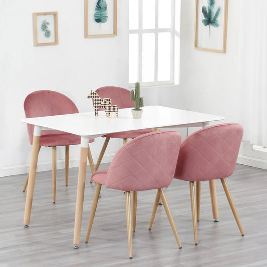 A Set of 4 Dining Chairs With Soft Velvet and Metal Legs, Suitable for Kitchen, Dining Room, Living Room, Lounge (Pink/Green/Blue)
