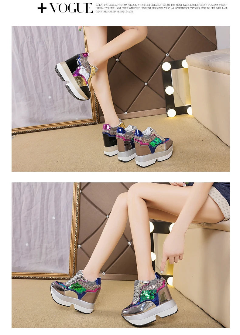 Fashion White Sneakers Women's High Platform Casual Shoes Height Increasing Leather Shoes 10 CM Thick Sole Trainers Tennis Sports