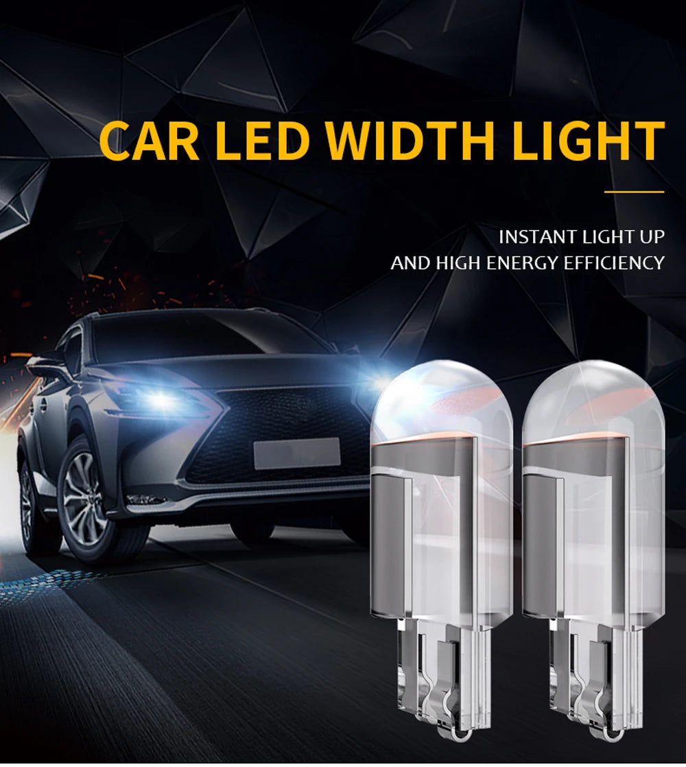 10X New W5W LED T10 Car Lights COB Glass Interior Parts Bulbs White ice blue Yellow Auto License Plate Lamp Dome Read Light 12V