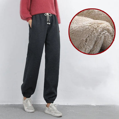 Leggings de lã grossa feminina, calça comprida casual, monocromática, calça quente, plus size, moda, inverno