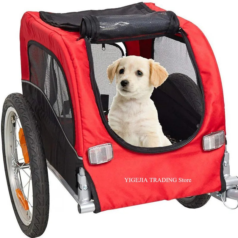 16Inch Air-Filled Wheel Pet Bicycle Trailer For Small Dog & Cat With a Hitch Linker, Metal Frame Carrier Suggest Load 20KG