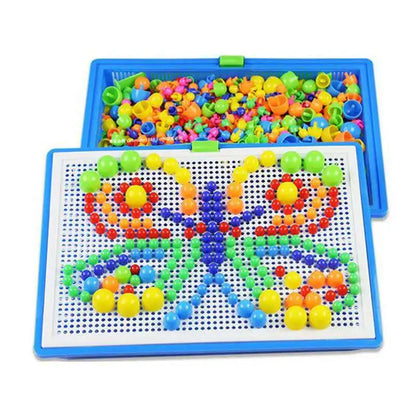 Juego de 296 cuentas de hongo en forma de clavo, rompecabezas inteligente 3D, tablero de rompecabezas para niños, juguetes educativos.
