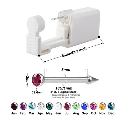 1 Unit Disposable Safe Sterile Piercing Unit For CZ Nose Studs Piercing Gun Piercer Tool Machine Kit Earring Stud Body Jewelry