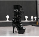 Nightclub Platform Women's Shoes 8 Inch Pole Dancing Pumps 20CM Thin High Heels Mid Tube Boots Design Buckle Sexy Stripper Show