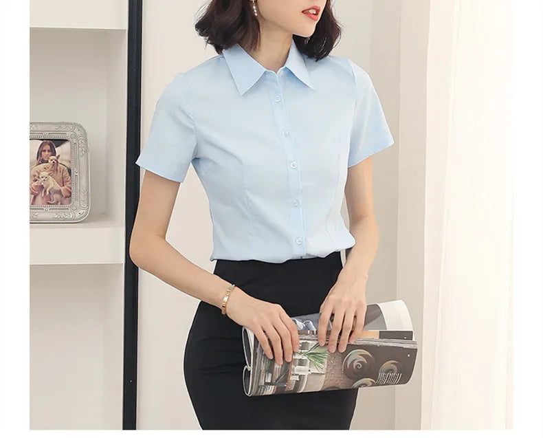 Fashion Woman Blouses 2024 V-neck Short Sleeve Solid Work Shirts Tops Pretty and Cheap Women's Blouse OL Elegant Female clothing