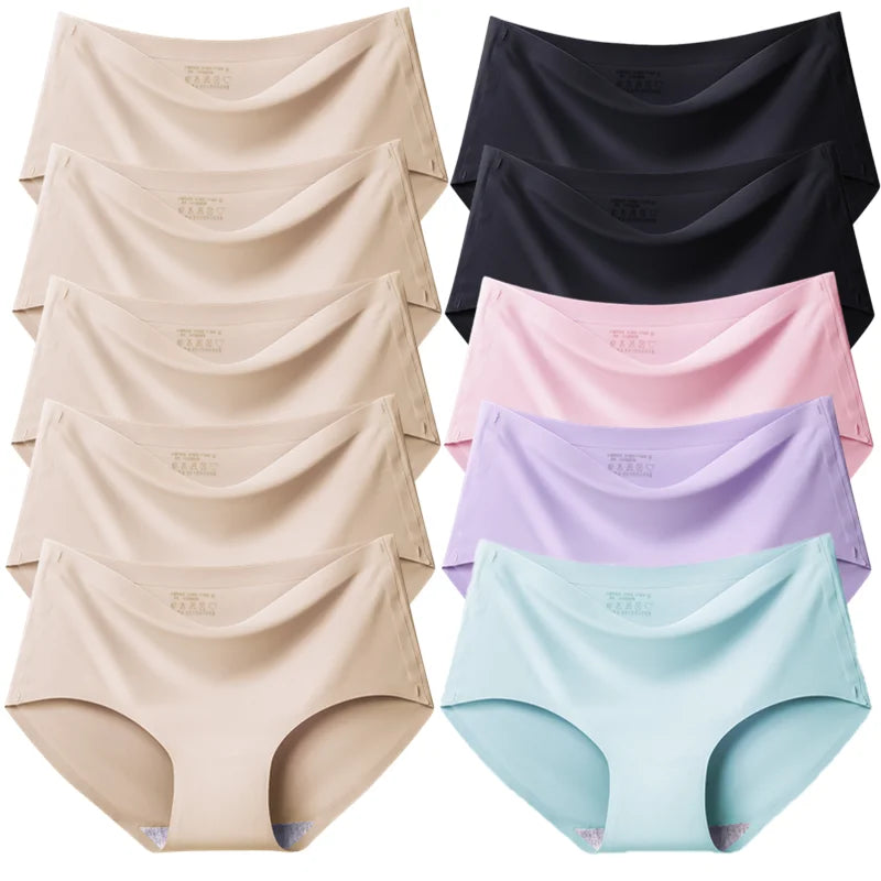 TrowBridge 10PCS/Set Women's Panties Solid Seamless Underwear Plus Size Comfortable Briefs Silk Satin Lingerie Health Underpants