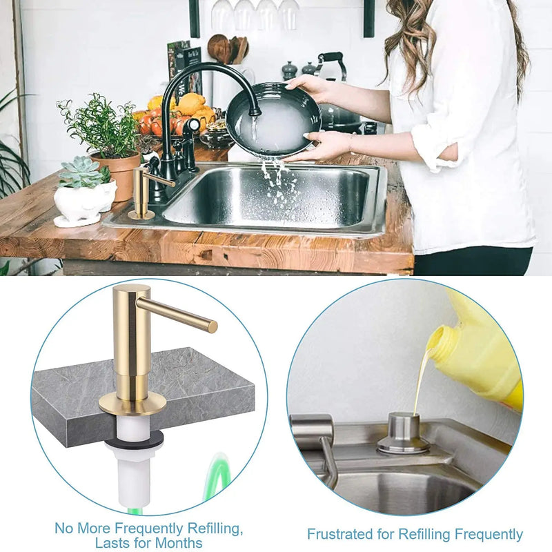 Kit de extensión para dispensador de jabón líquido Samodra de latón, para cocina, baño, metal, dorado.