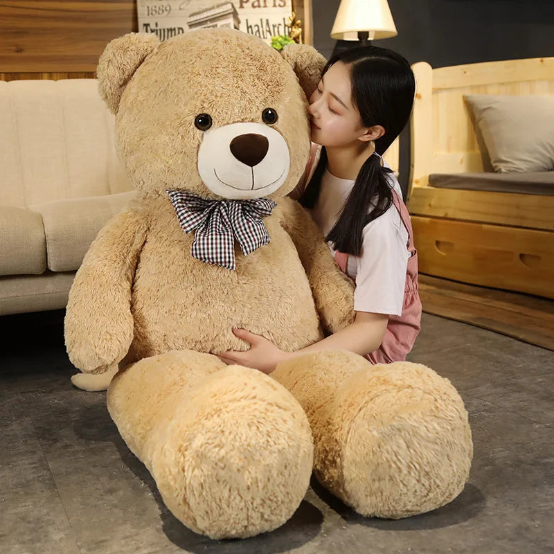 Oso de peluche gigante de 105 cm, suave, blanco, rosa y marrón, almohada súper grande para abrazar, regalo de cumpleaños para niños.